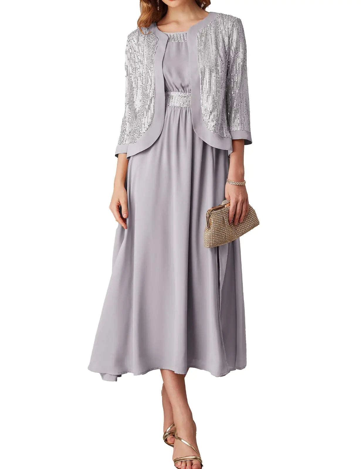 Elegant Sequin Mother-of-the-Bride Dress Set