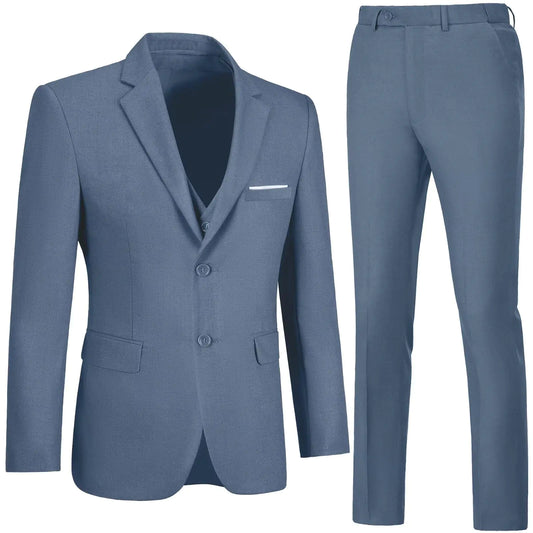 Slim Fit 3-Piece Men's Formal Blue Suit Set