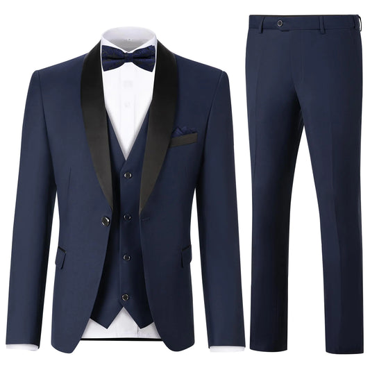Navy Blue Slim Fit Men's Suit - 5 Piece Prom & Wedding Set